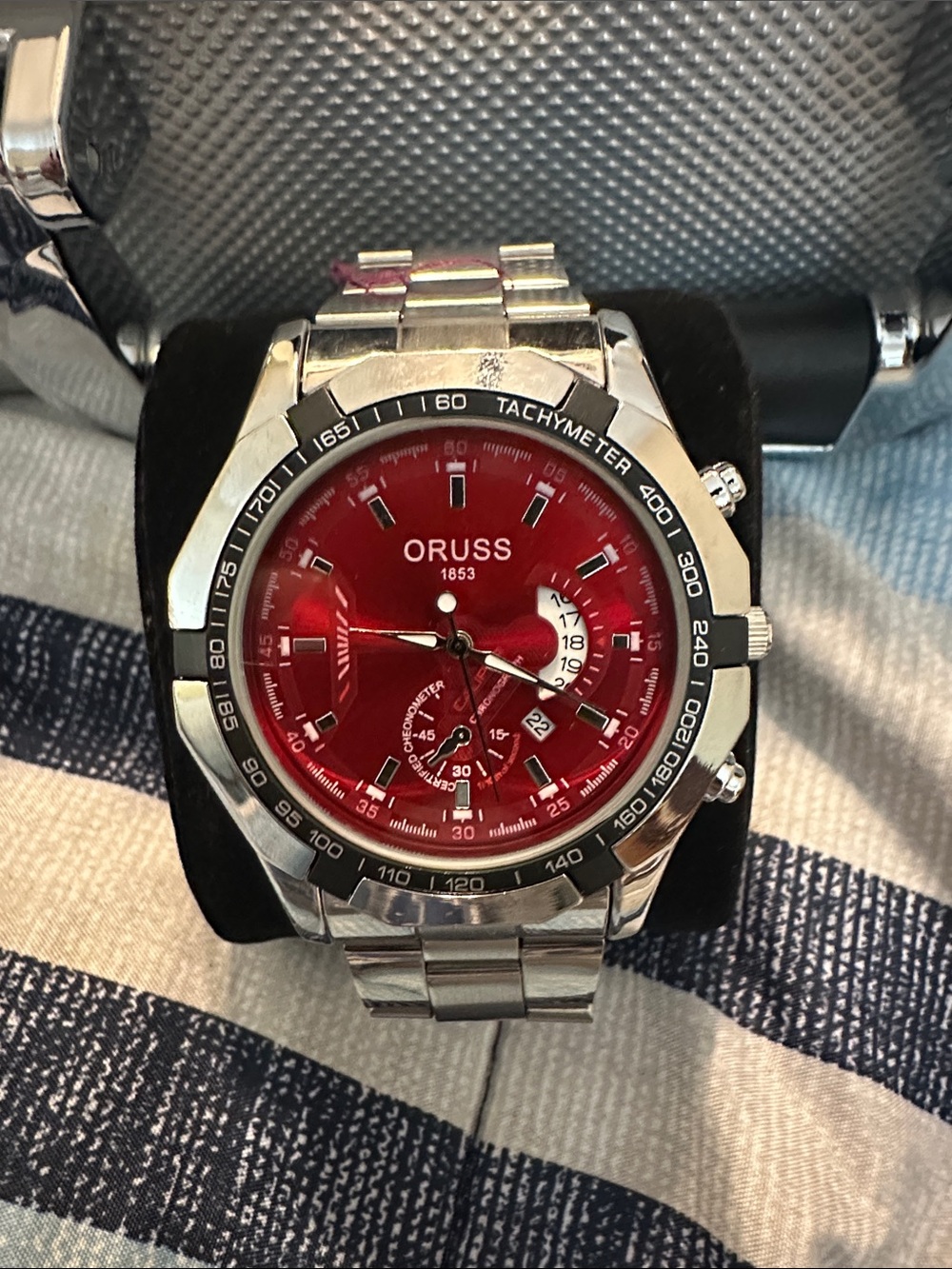 Oruss Red Dial Stainless Steel Chronograph Watch